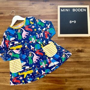 Mini Boden Education When I Grow Up Printed Jersey Pocket Tunic Top 8-9 Blue